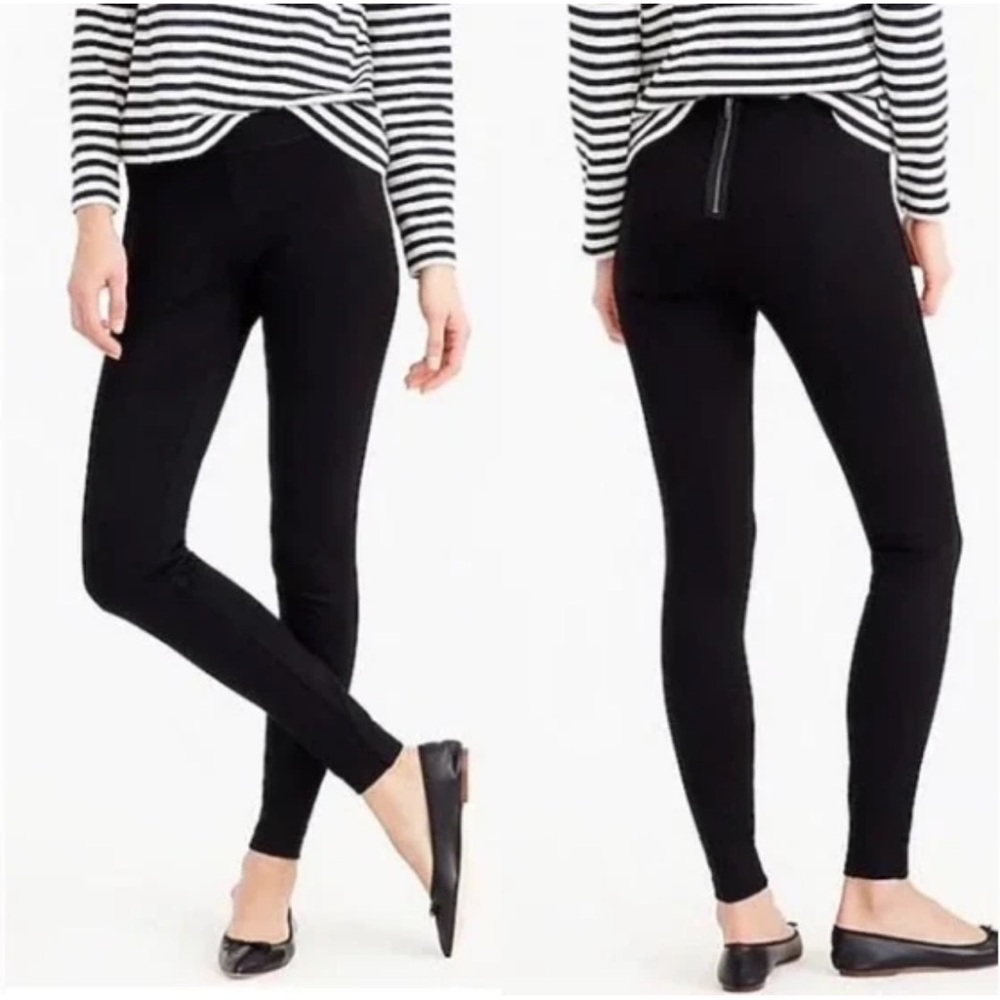 J.CREW Pixie Women's Black Pants Zip Back Ponte Knit Stretch SZ M‎ Skinny Leg